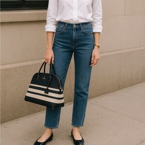 Kate Spade New York Canvas Leather Tote Purse Black and Beige